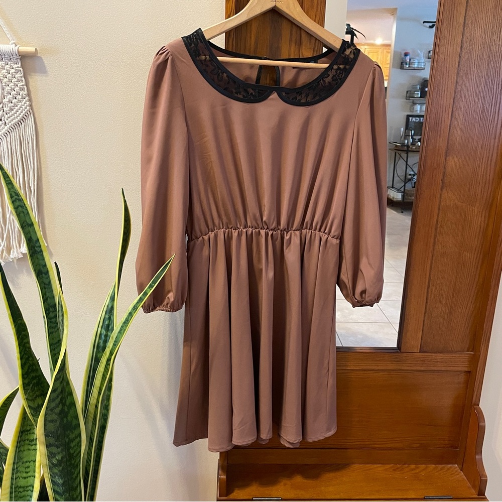 CALS 3/4 sleeve mini dress with lace neckline, medium, like new!